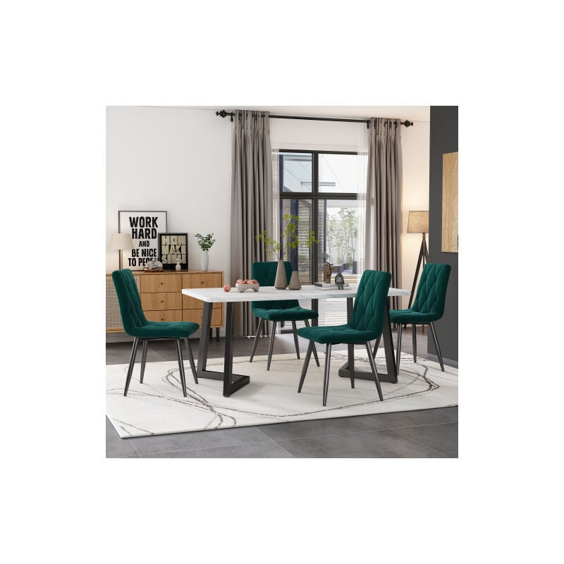 foto del prodotto redom sedia da pranzo imbottita 4 pezzi , verde scuro, sedia da pranzo in velluto twill, sedia da cucina con schienale, seduta in velluto,