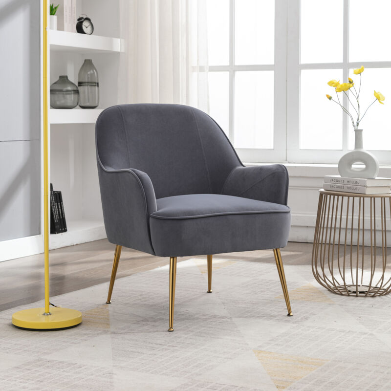 foto del prodotto redom - sedia laterale ergonomica moderna in morbido tessuto di velluto, sedia da soggiorno, sedia da camera da letto, sedia da casa con gambe dorate e piedini regolabili per interni domestici, grigio