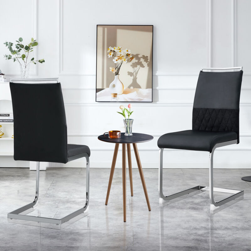 foto del prodotto redom set di 2 sedie da pranzo moderne, schienale in ecopelle e lino, sedia laterale con schienale imbottito, schienale a righe orizzontali per