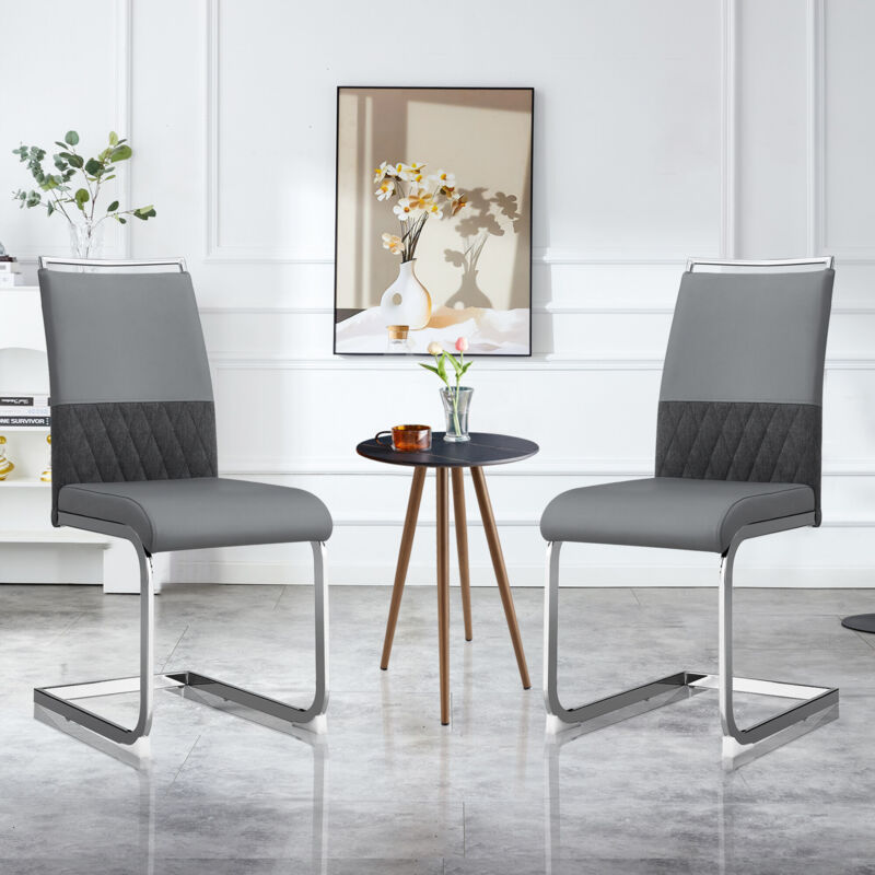 foto del prodotto redom set di 2 sedie da pranzo moderne, schienale in finta pelle e lino, sedia imbottita con schienale alto, schienale a righe orizzontali per sala