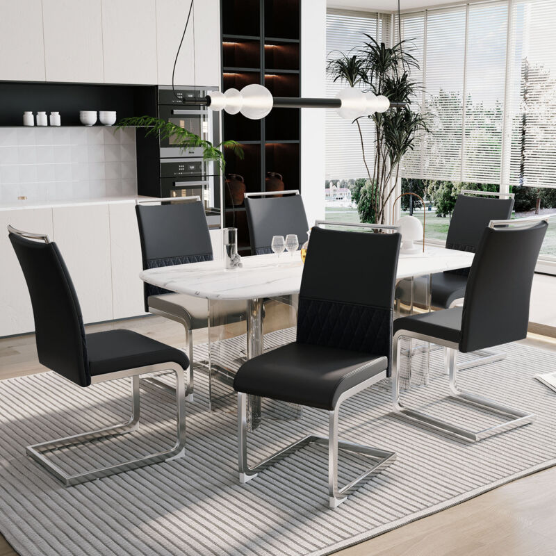 foto del prodotto redom set di 6 sedie da pranzo moderne, schienale in finta pelle e lino, sedia imbottita con schienale alto per sala da pranzo, cucina, sedia da