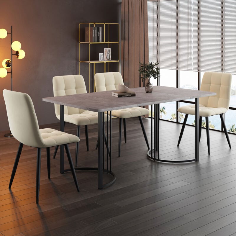 foto del prodotto redom set tavolo da pranzo con 4 sedie, set tavolo da cucina moderno, tavolo da cucina 140x80 cm con gambe in metallo nero, piano in mdf grigio,