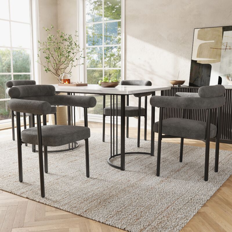 foto del prodotto redom set tavolo e sedie da pranzo set da 5 pezzi , con gambe del tavolo di design in metallo, incluse 4 sedie cave in velluto grigio, eleganti e