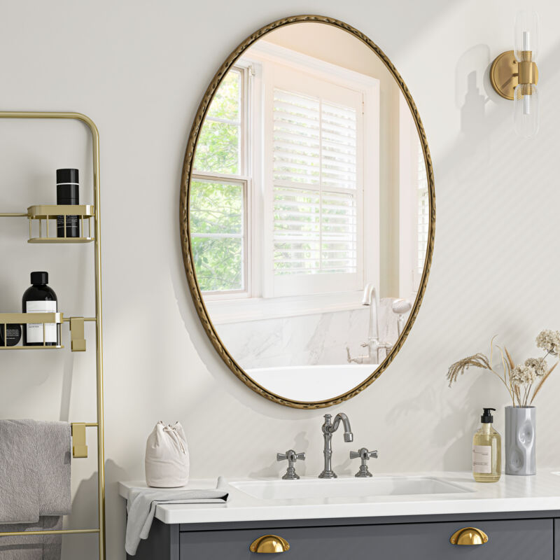 foto del prodotto redom specchio ovale retr in ferro battuto effetto antico da appendere alla parete, adatto per bagno, camera da letto, soggiorno oro 