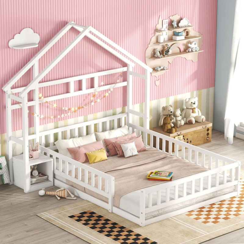 foto del prodotto redom struttura letto singolo con sponde, a forma di casa, lettino per bambini bianco, 140 x 200 cm