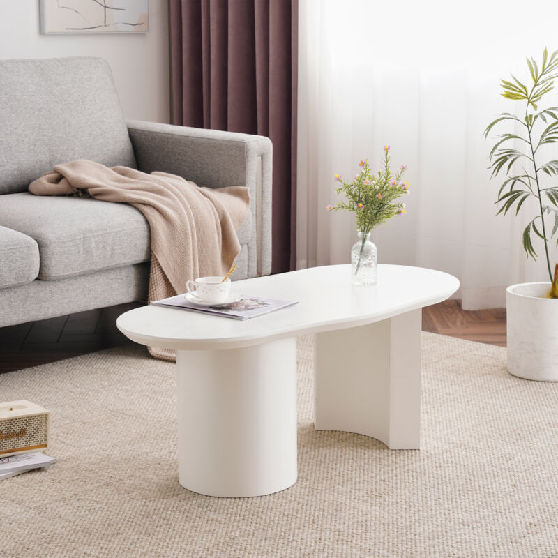 foto del prodotto redom tavolino da caff bianco irregolare stabile e durevole, lungo 100 cm mdf di alta qualit , superficie verniciata, tocco delicato, piano del