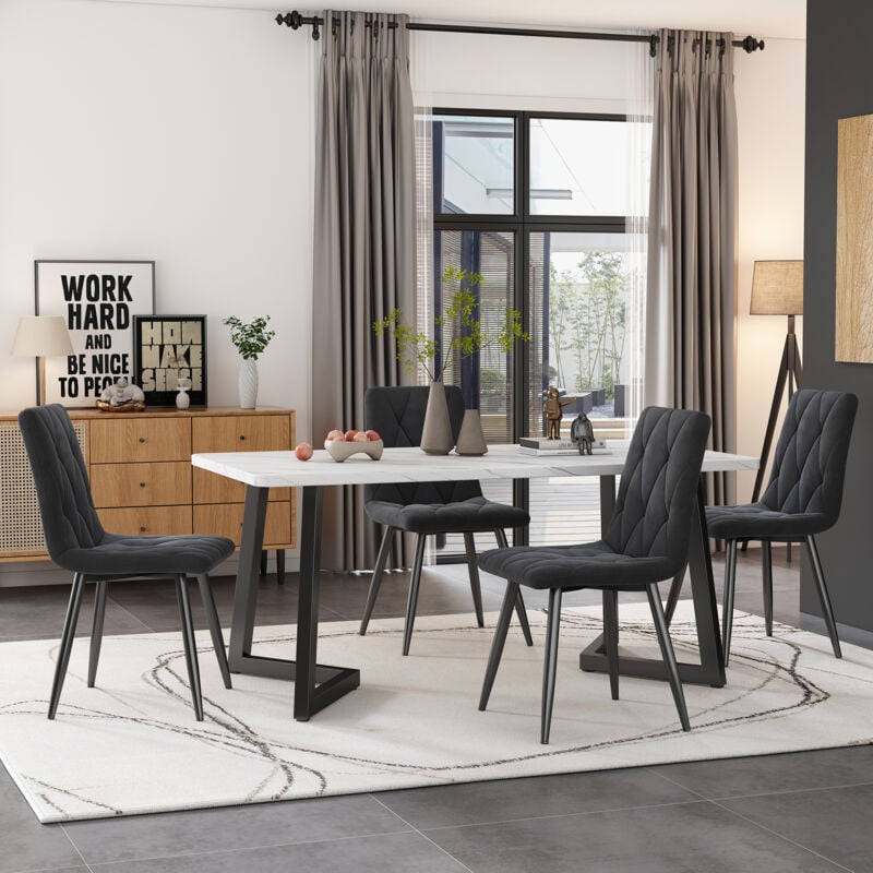 foto del prodotto redom tavolo da pranzo rettangolare set da tavolo da cucina moderno, sedia da pranzo grigio scuro sedia da cucina in velluto twill set, tavolo da