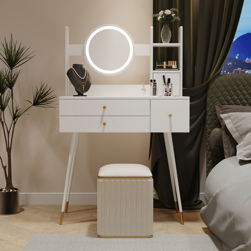foto del prodotto redom toeletta senza sedie , con specchio a luminosit regolabile, con 3 cassetti, lussuosi accessori placcati in oro, toeletta di fascia alta con