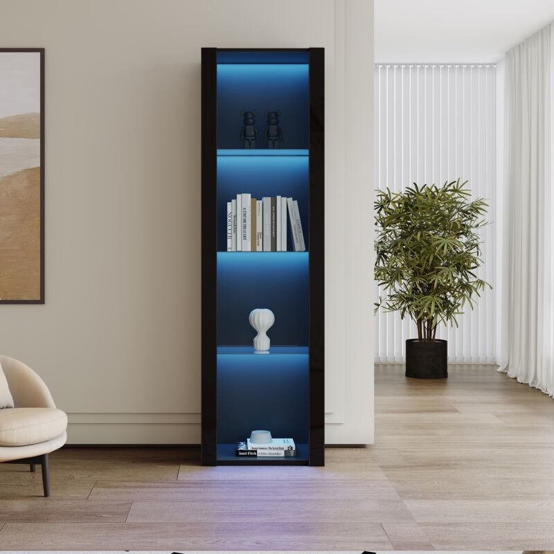 foto del prodotto redom vetrina nera lucida con illuminazione a led, 3 scomparti in vetro, 5538166 cm, vetrina, mobile indipendente, mobile alto, mobile portaoggetti