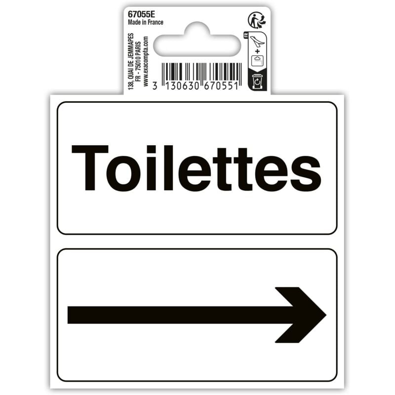 foto del prodotto ref. 67055e 1 pittogramma adesivo toilette con freccia in vinile pvc antiscivolo e resistente ai raggi uv dimensioni 10 x 10 cm colore nero