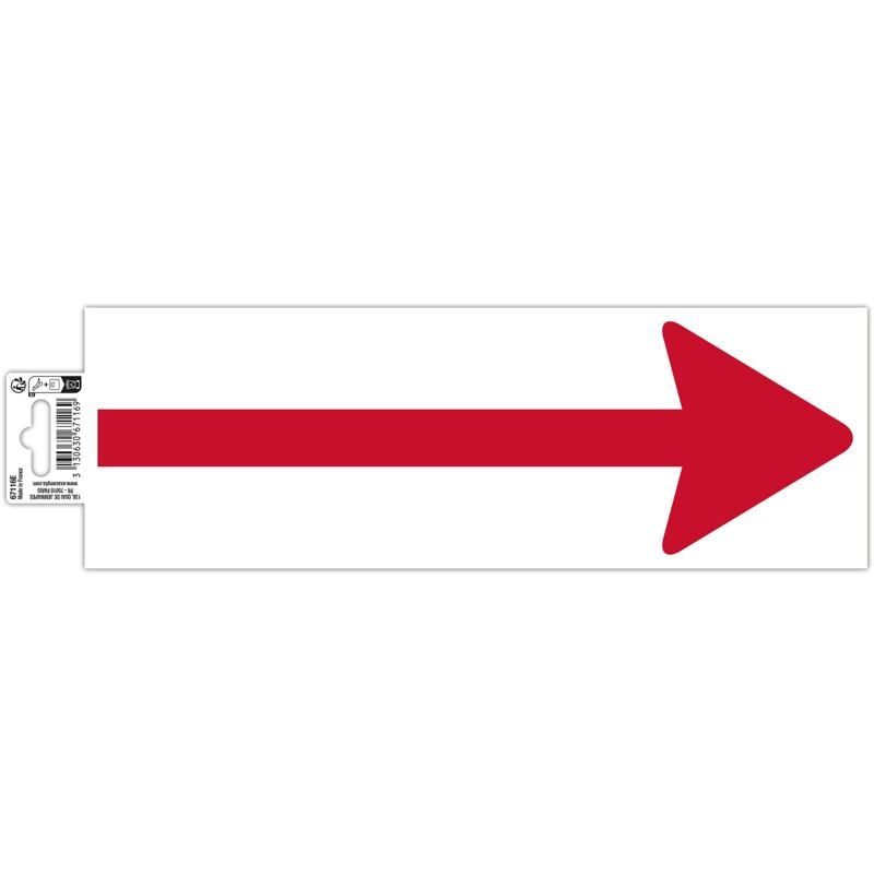 foto del prodotto ref. 67116e 1 striscia adesiva forma freccia rossa su sfondo bianco in pvc antiscivolo e resistente ai raggi uv dimensioni pannello 30 x 10