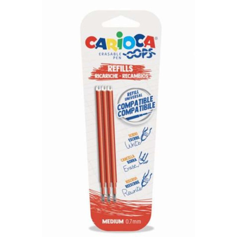 foto del prodotto refill carioca per biro cancellabili oops carioca rosso blister 3 pezzi