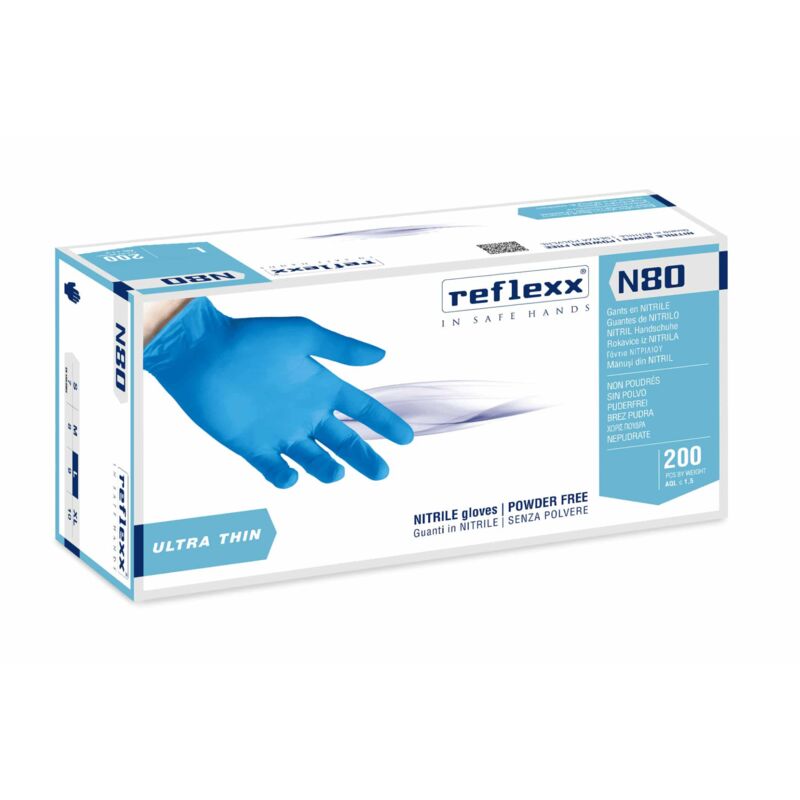 foto del prodotto reflexx n80b guanti nitrile no polvere 100 latex free 3.2gr cat.3 100 pezzi xs