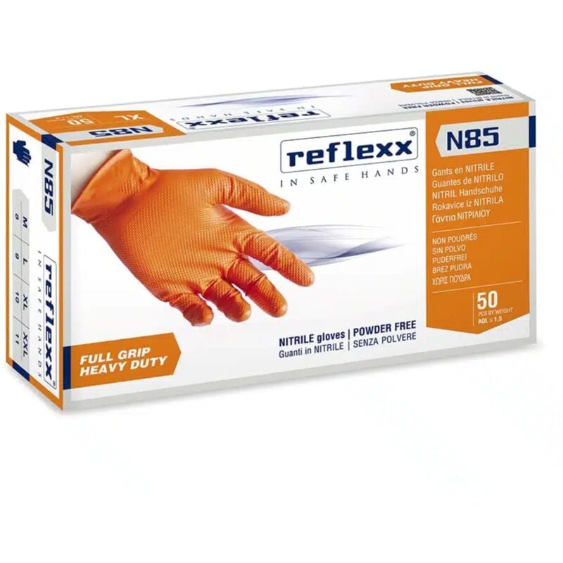 foto del prodotto reflexx n85 guanti nitrile no polvere 100 latex free 8.4gr cat.3 50 pezzi l