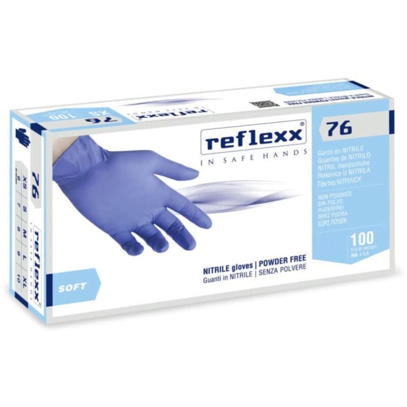foto del prodotto reflexx r76 guanti nitrile no polvere 100 latex free 3.5gr cat.3 100 pezzi m