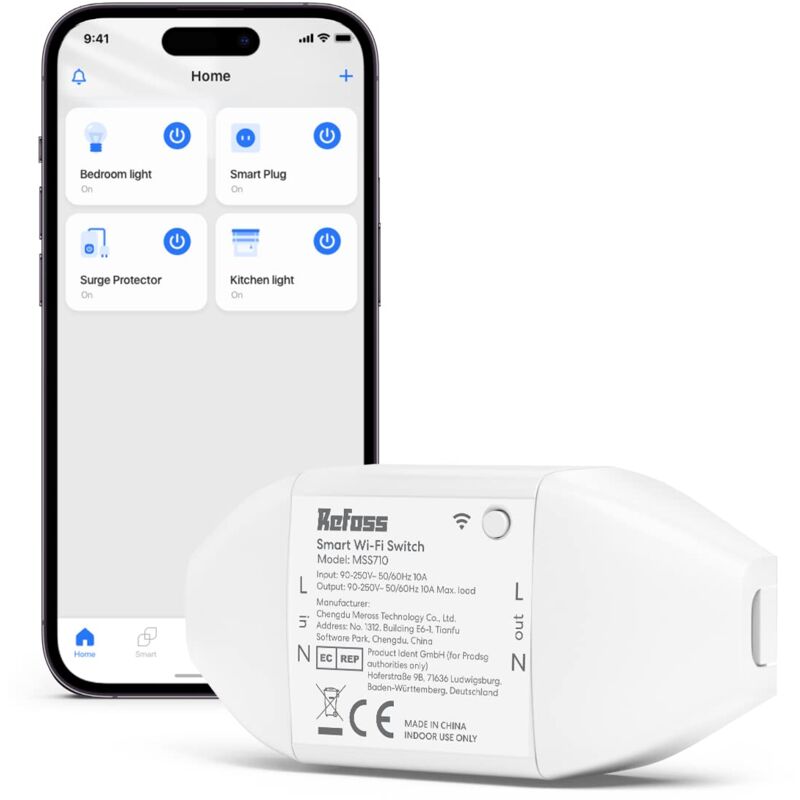 foto del prodotto refoss interruttore intelligente wifi diy lampadine interruttore 1 gang rel switch, compatibile con alexa, google home, controllo remoto, timer e