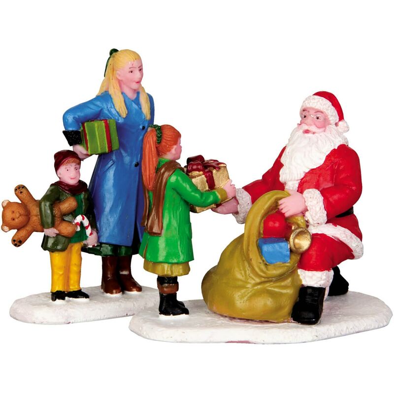 foto del prodotto regali da babbo natale, personaggio per villaggio di natale in poliresina