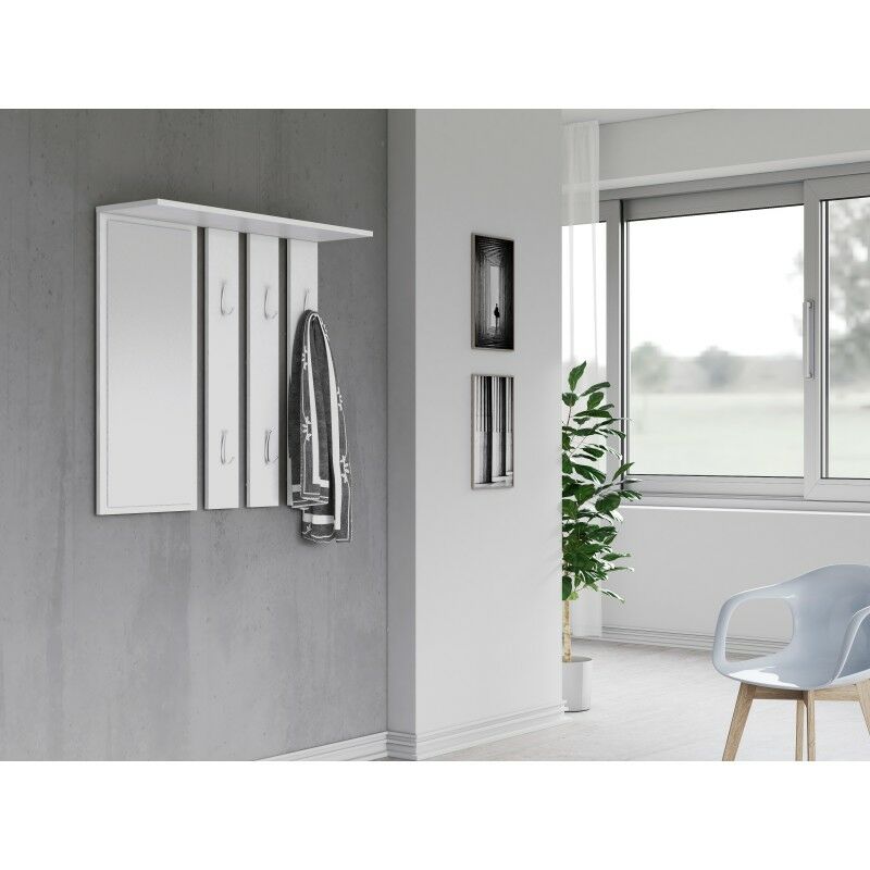 foto del prodotto reggy appendiabiti da parete specchio grande 6 ganci doppi mensola mobili ingresso 85x82x15cm