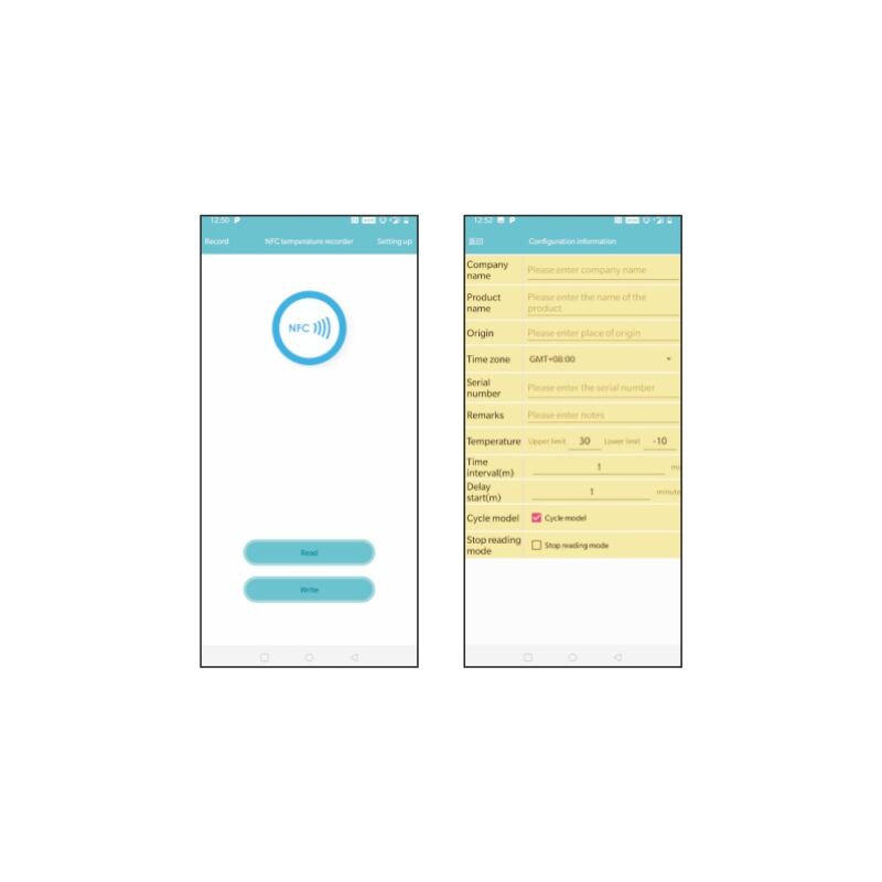 foto del prodotto registratore di temperatura data logger con nfc android