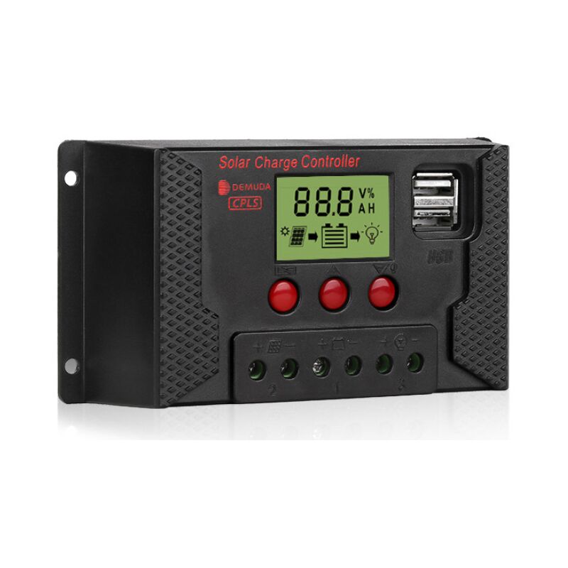 foto del prodotto regolatore del pannello solare 30a, regolatore della batteria intelligente 12v 24v, regolatore del pannello solare con display lcd regolabile, doppia