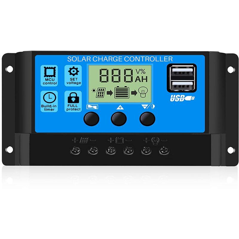 foto del prodotto regolatore di carica del pannello solare per batteria intelligente 30a 12v 24v con display lcd doppia porta usb 5v 30a 