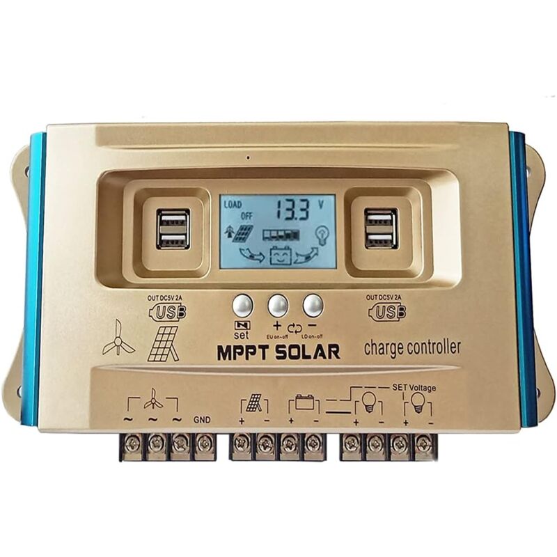 foto del prodotto regolatore di carica ibrido solare ed eolico monoblocco da 60 a, doppia usb, regolatore di carica, regolatore di carica per pannello solare
