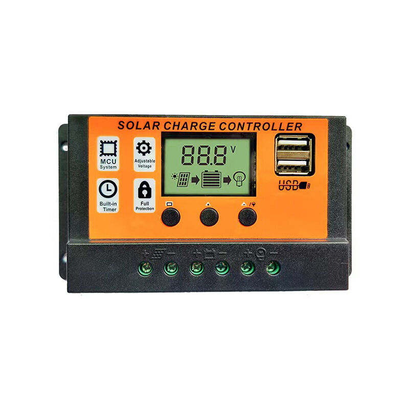 foto del prodotto regolatore di carica per pannello solare 12v 24v 30a display lcd, doppie porte usb 1347035cm arancione mns