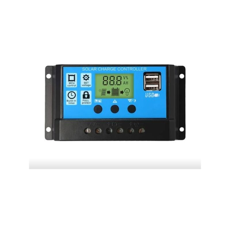 foto del prodotto regolatore di carica per pannello solare display lcd 12v 24v 30a, doppie porte usb 1347035cm blu mns