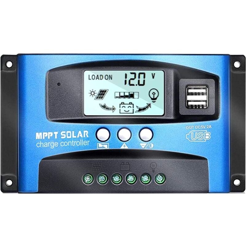 foto del prodotto regolatore di carica per pannello solare mppt 40a con messa a fuoco automatica, monitoraggio 12v 24v con doppia porta usb, display lcd wanderer