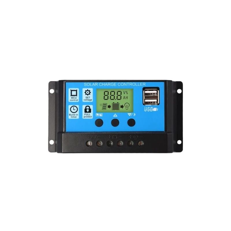 foto del prodotto regolatore di carica per pannello solare pwm 12v 24v 30a con display lcd e doppia porta usb