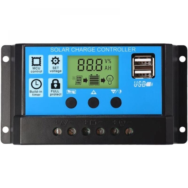 foto del prodotto regolatore di carica per pannello solare pwm 12v 24v 30a con display lcd e doppia porta usb sollbry