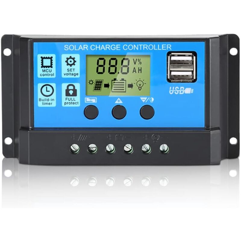 foto del prodotto regolatore di carica per pannello solare pwm 12v 24v 30a display lcd doppia porta usb