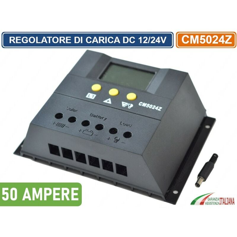 foto del prodotto regolatore di carica pwm per pannelli solari 50a dc 12 24v autoselezione con display