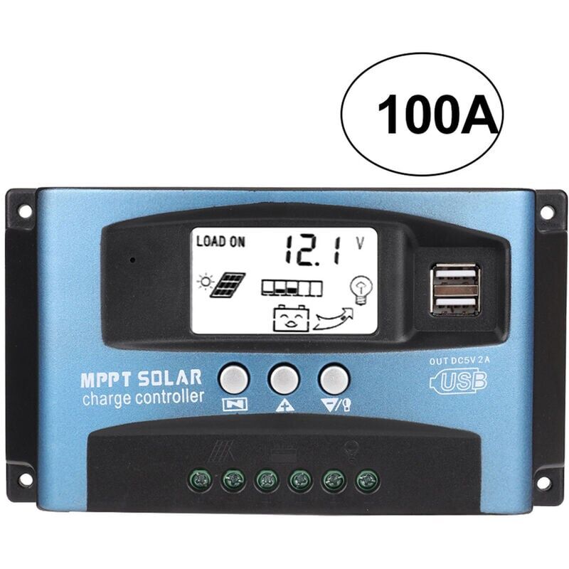 foto del prodotto regolatore di carica solare 100a mppt, regolatore di pannello solare usb 12v 24v regolatore di batteria intelligente con display lcd