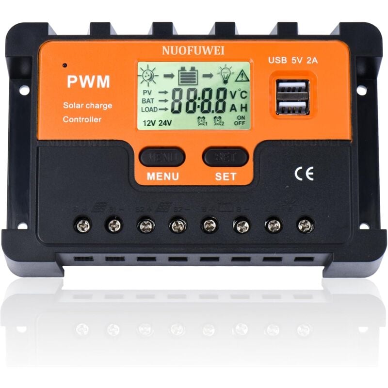 foto del prodotto regolatore di carica solare 60a 12v 24v 48v identificazione automatica, regolatore di carica solare 60a con display retroilluminato sensore di