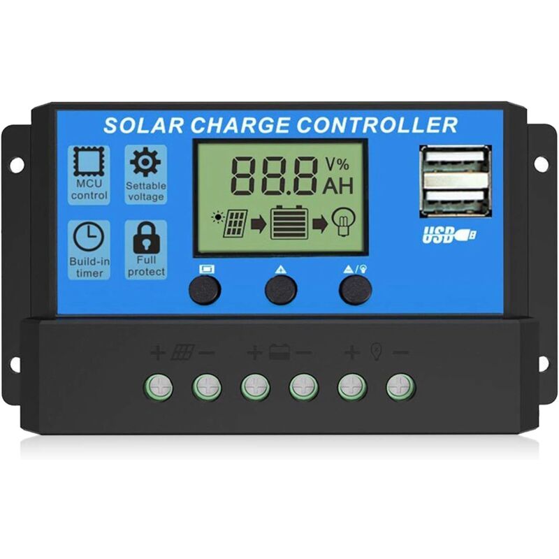foto del prodotto regolatore di carica solare, doppia porta usb regolatore batteria pannello solare intelligente, display lcd regolabile multifunzione controller per