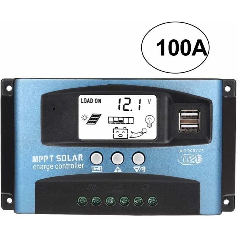 foto del prodotto regolatore di carica solare mppt 100a, regolatore di pannello solare usb 12v 24v regolatore di batteria intelligente con display lcd 100a