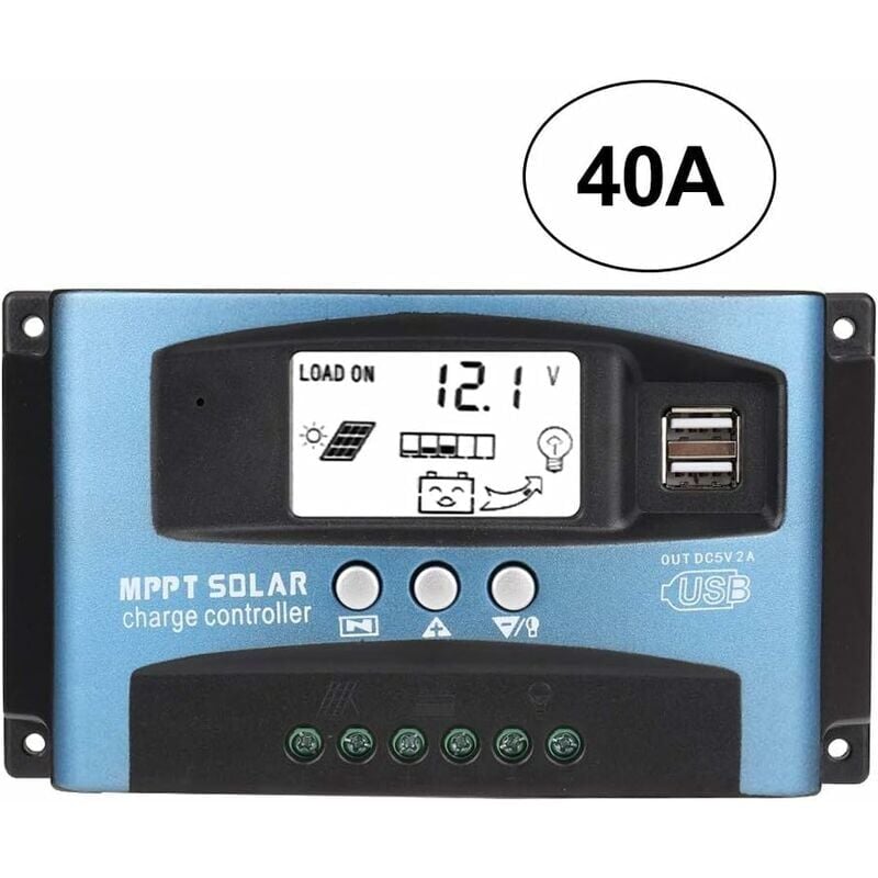 foto del prodotto regolatore di carica solare mppt 40a, regolatore di batteria per pannello solare usb 12v 24v regolatore di batteria intelligente con display lcd 40a 