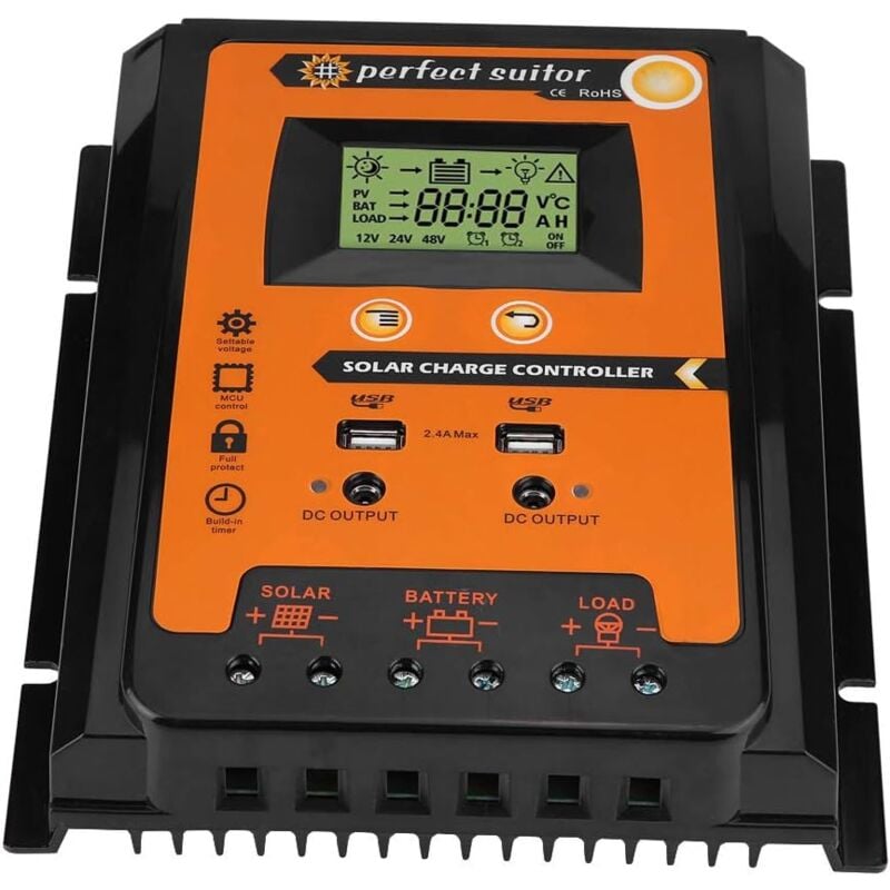 foto del prodotto regolatore di carica solare mppt regolatore del pannello solare con display lcd con doppia usb pannello solare batteria 12v 24v display lcd 70a 