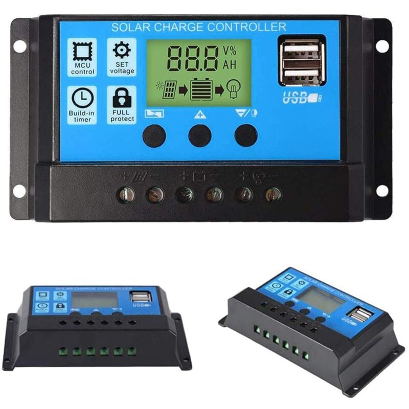 foto del prodotto regolatore di carica solare pwm 30a 12v 24v con porta usb e display lcd sollbry