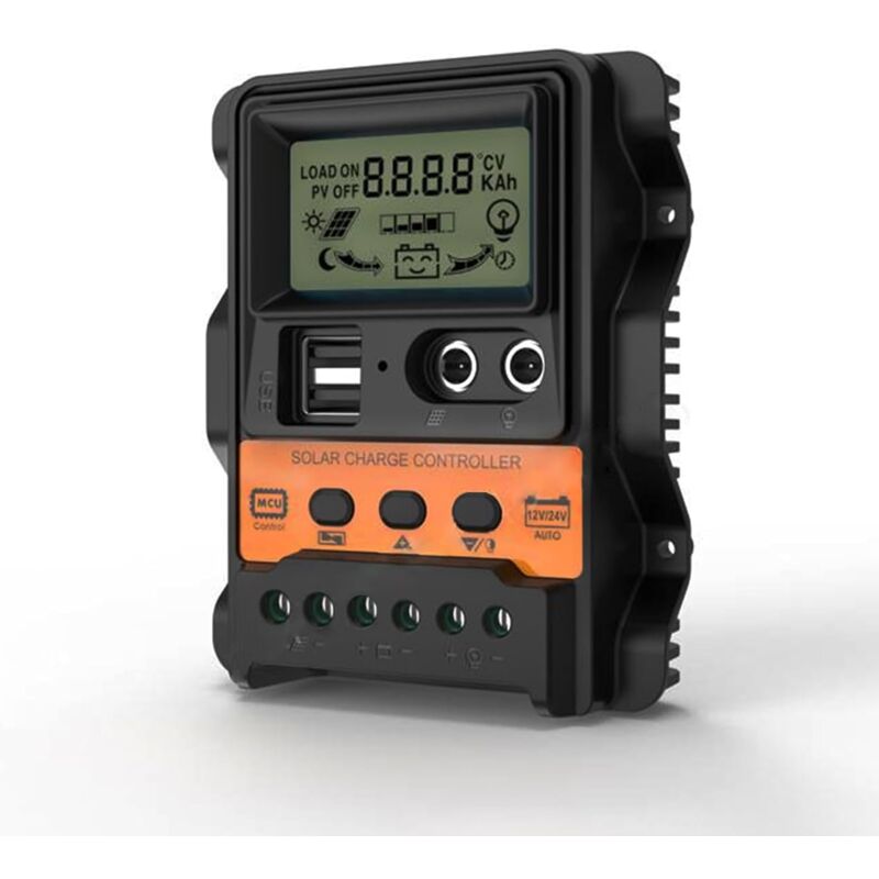 foto del prodotto regolatore di carica solare, regolatore di carica solare pwm con lcd 12v 24v 30a doppia uscita usb 5v regolatore di carica solare sollbry