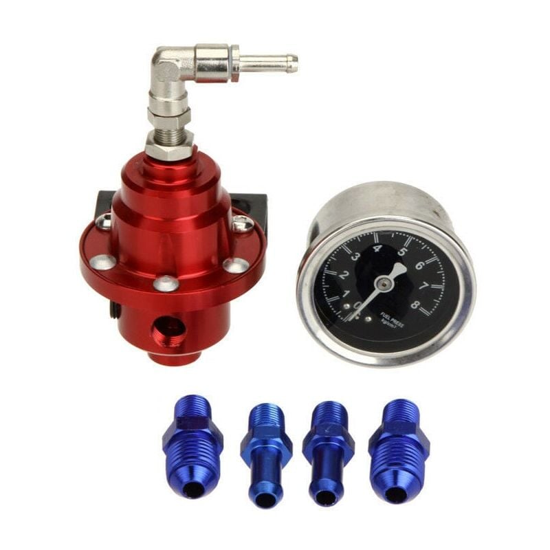 foto del prodotto regolatore di pressione del carburante regolabile universale in lega di alluminio fpr con manometro della pressione del carburante per auto rosso 