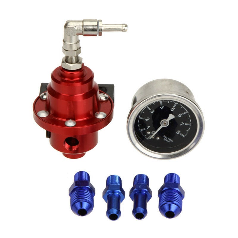 foto del prodotto regolatore di pressione del carburante regolabile universale in lega di alluminio fpr con manometro della pressione del carburante per auto rosso 