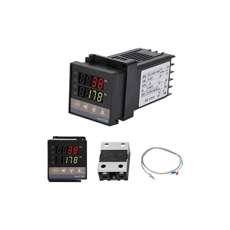 foto del prodotto regolatore di temperatura pid rex c100, kit termostato digitale ac110v 240v, 0 1300 , regolatore di temperatura led digitale con allarme