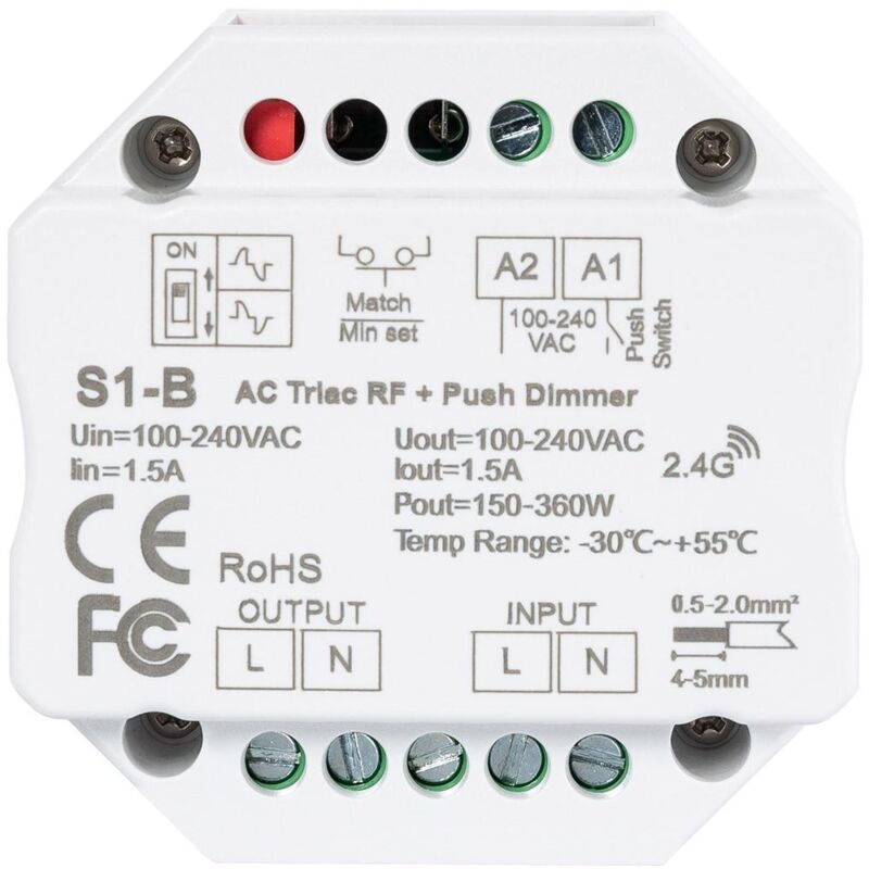 foto del prodotto regolatore led triac rf pulsante bianco