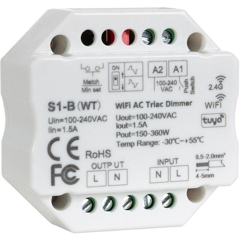 foto del prodotto regolatore led wi fi triac rf compatibile con pulsante bianco