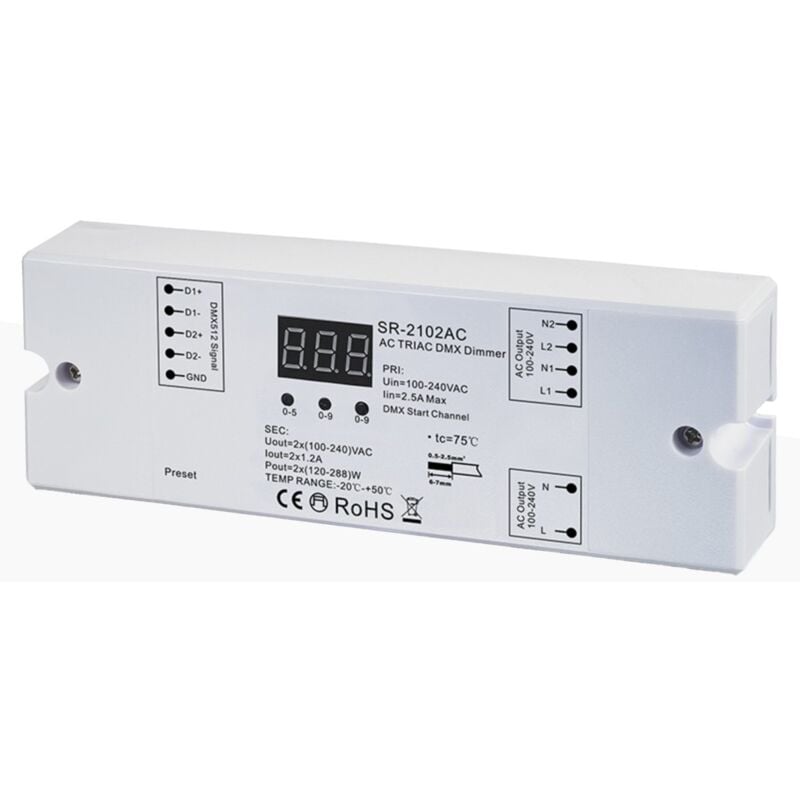 foto del prodotto regolatore monocolore triac ca - dimmer dmx - 2 canali 1,2a ch -