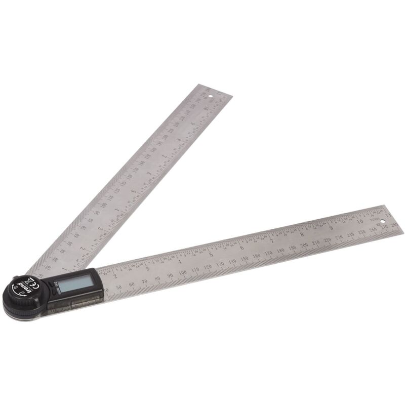 foto del prodotto regolo angolare digitale da 300 mm, con due righelli in acciaio inossidabile da 300 mm che possono essere utilizzati per calcolare gli angoli in modo