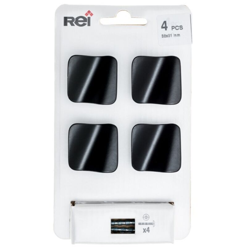 foto del prodotto rei - blister con 4 pomelli in metallo per mobili, finitura nera opaca mod.749 32x31mm