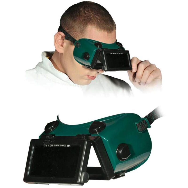 foto del prodotto reis gog rectangle occhiali protettivi per saldatura, taglia unica, confezione da 10, colore verde nero